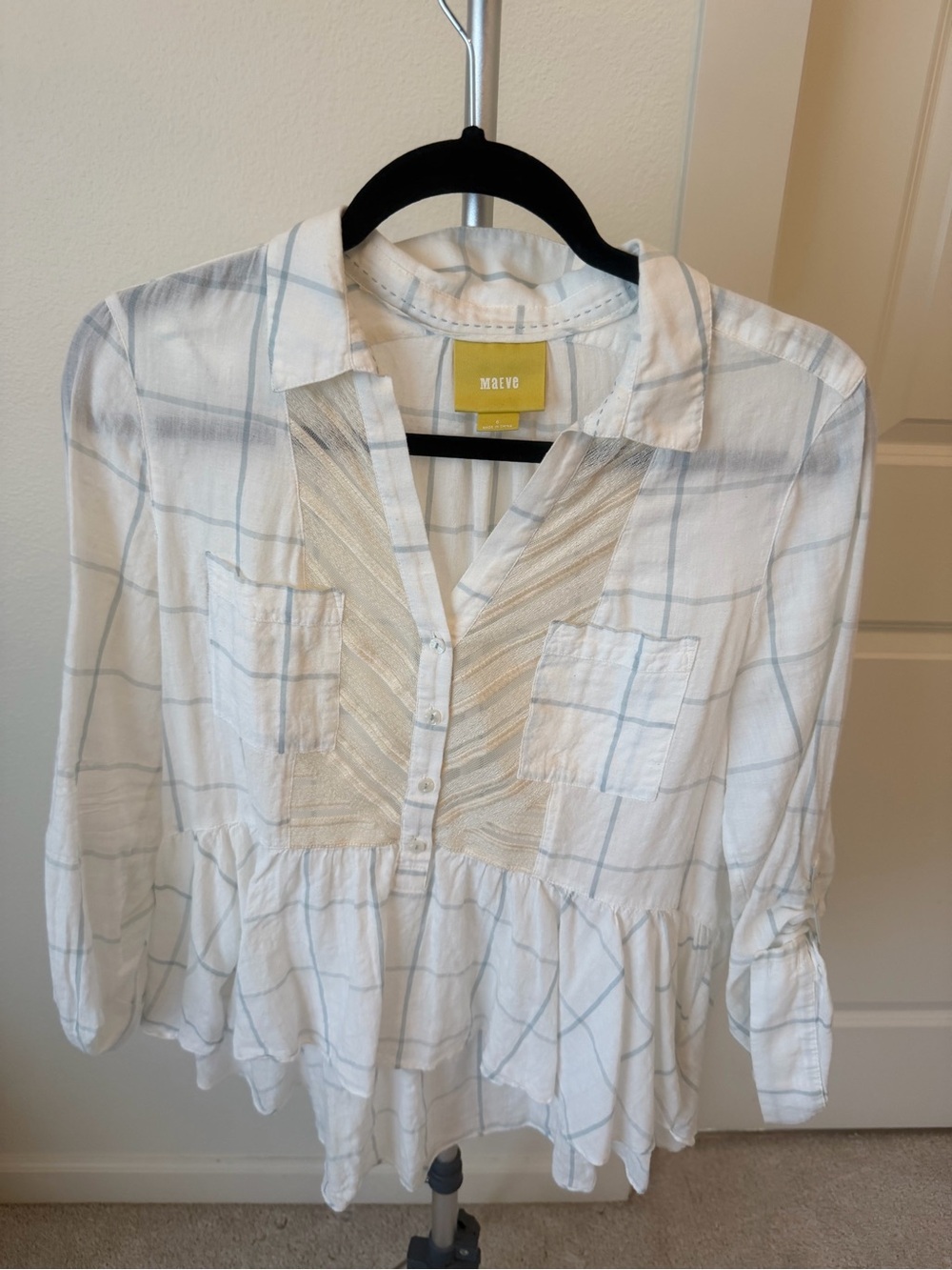 Maeve White Plaid Tunic with Metallic Accent